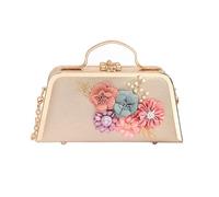 BIBTOO Women Handbag Evening Clutch Bag Purses 3D Flower Decorative Chain Shoulder Bag Formal Handbag for Wedding/Prom(Gold)