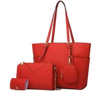 BIBTOO Women Handbags and Purses Set Faux Leather Tote Bags Chain Crossbody Shoulder Bag Satchel Handbag Wallet 4 Pcs Set(Red)