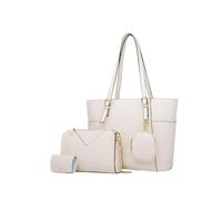 BIBTOO Women Handbags and Purses Set Faux Leather Tote Bags Chain Crossbody Shoulder Bag Satchel Handbag Wallet 4 Pcs Set(White)