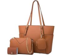 BIBTOO Women Handbags and Purses Set Faux Leather Tote Bags Chain Crossbody Shoulder Bag Satchel Handbag Wallet 4 Pcs Set(Brown)