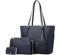 BIBTOO Women Handbags and Purses Set Faux Leather Tote Bags Chain Crossbody Shoulder Bag Satchel Handbag Wallet 4 Pcs Set(Blue)