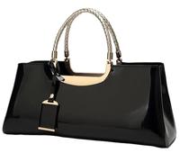 BIBTOO Women PU Patent Leather Tote Handbag(Black)