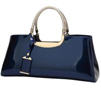 BIBTOO Women PU Patent Leather Tote Handbag(Blue)
