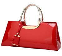 BIBTOO Women PU Patent Leather Tote Handbag(Red)