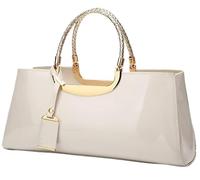 BIBTOO Women PU Patent Leather Tote Handbag(White)