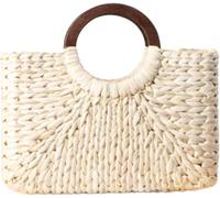 BIBTOO Women Tote Bags Summer Beach Bag Handmade Rattan Straw Ladies Handbag Simple Straw Large Capacity(Beige)