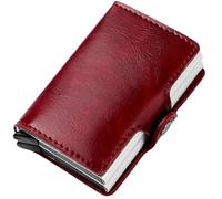 BIBTOO Women's Automatic Business Credit Card Holder Id Badge Holder Card Case Smart PU Leather Mini Metal Wallet