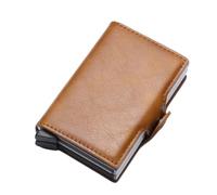 BIBTOO Women's Automatic Business Credit Card Holder Id Badge Holder Card Case Smart PU Leather Mini Metal Wallet(1)