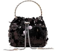 BIBTOO Women's Glitter Sequin Mini Shoulder Glitter Purse Crossbody Evening Tote Handbag Clutch Bag Glitter Shoulder Bags(Black)