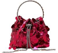 BIBTOO Women's Glitter Sequin Mini Shoulder Glitter Purse Crossbody Evening Tote Handbag Clutch Bag Glitter Shoulder Bags(Rose Red)
