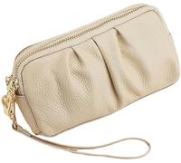 BIBTOO Wristlet Wallet for Women Genuine Leather Cell Phone Clutch Purse Zipper Coin Pouch(Beige)