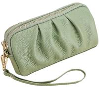 BIBTOO Wristlet Wallet for Women Genuine Leather Cell Phone Clutch Purse Zipper Coin Pouch(Green)