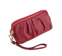 BIBTOO Wristlet Wallet for Women Genuine Leather Cell Phone Clutch Purse Zipper Coin Pouch(Red)