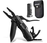 BIBURY 5 in 1 Multitools,Foldable Pliers Stainless Steel Camping Multi Tool | Screwdriver, Can Opener, Nylon Pouch, Pocket Tool for Camping, DIY, Gift for Men, Black