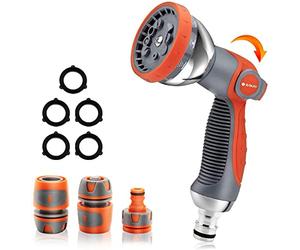 BIBURY Upgraded Garden Hose Pipe Spray Gun Set with Connector, 10 Adjustable Patterns Spray Nozzle with Thumb Switch, Anti-Slip Design, Perfect for Car Washing, Pet Showering, Cleaning, Watering Lawn