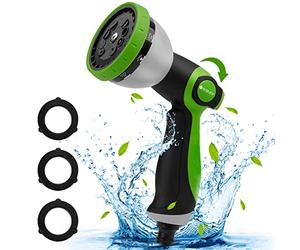 BIBURY Upgraded Garden Hose Spray Gun Set, 10 Adjustable Patterns Spray Nozzle with Thumb Switch, Anti-Slip Design, Perfect for Car Washing, Pet Showering, Cleaning, Watering Lawn and Garden - Green