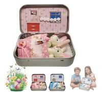 BibYuga 2 Pcs Easter Bunny in Tin Box, Little Pocket Bunny Decorative Boxes, Easter Pocket Hug Bunny Plush Toys, Easter Gifts for Kids, DIY Pet Bunny Adoption, Easters Baskets (Pink)
