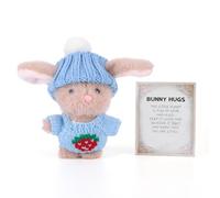 BibYuga 4 Colors Handmade Mini Bunny Hug Cute Easter Gift, Emotional Support Positive Crochet Bunny,Soft Floppytiny Easter Bunnies in Box,Inspirational Easter Gifts for Women Men (Blue + LED strip)