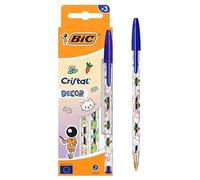 BIC - 1 Box of 3 Blue Ink Crystal Pens - Kawaii Decorations - Medium Point: 1 mm - 3 Different Designs