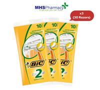 BIC 2 Sensitive Disposable Twin Blade Razor - Pack of 3 - 10 Razors Per Pack