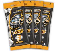Pack of 4, 16pcs BIC 3 Action, Men's Disposable Razors, Fixed Head, Triple Blade