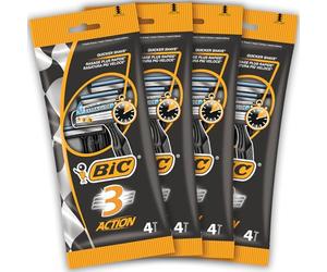 BIC 3 Action, Men's Disposable Razors, Fixed Head, Triple Blade for Great Control, Bundle of 4 Packs of 4