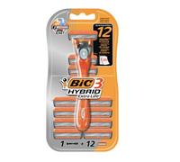 BIC 3 Hybrid , Men's Triple-Blade Razors for Men, Long Curved Handle for Easy Grip, Pack with 1 Handle and 6 Refills
