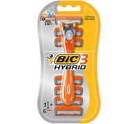 BiC 3 Hybrid Men's Triple Blade Razors, 1 Handle + 6 Refills, Disposable Razors, Body Trimmer, Manual Shaving Kit, Razor Blades, Face Razors, Fuzz