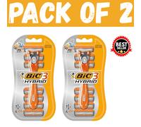 BIC 3 Hybrid,Men's Triple-Blade Razors 1 Handle and 6 Refills Long Curved Handle