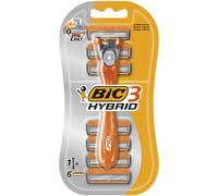 BIC 3 Hybrid , Men's Triple-Blade Razors for Men, Long Curved Handle for Easy Gr
