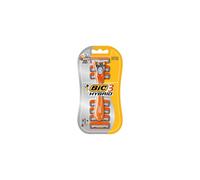 BIC 3 Hybrid , Men's Triple-Blade Razors for Men, Long Curved Handle for Easy Grip, Pack with 1 Handle and 6 Refills