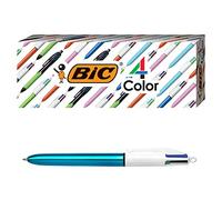 BIC 4-Color Grip Ballpoint Pen, Blue Barrel, Medium Point (1.0mm), Assorted Inks, 3-Count