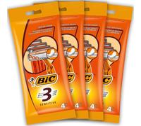 BIC 3 Sensitive, Men's Disposable Razors, Fixed Head Triple Blade for a Close Shave, Bundle of 4 Packs of 4