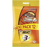 BIC 3 Sensitive Men's Disposable Razors, Triple Blade, Pack of 12