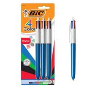 Bic 4-Color Ballpoint Retractable Pen, Assorted Ink, Medium, 3 per Pack, Sold as One Pack