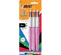 Bic 4-Color Grip Ballpoint Pen, Blue Barrel, Medium Point (1.0mm), Assorted Inks, 3-Count