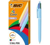 BIC 4 Color Pastel Ballpoint Pen with 1.0 mm Medium Point, Retractable, 12-Count Pack in Assorted Ink