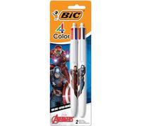 BIC 4 Color Retractable Ballpoint Pen with Marvel's Avengers Characters, Wide Barrel for Comfort, 2-Count in Assorted Ink