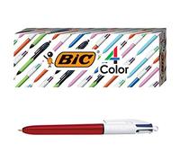 BIC 4-Color Shine Ballpoint Pen, Red Barrel, Medium Point (1.0mm), Assorted Inks, 3-Count