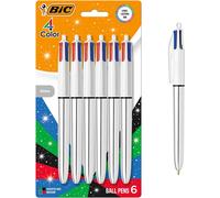 BIC 4 Color Shine Retractable Ballpoint Pen with 1.0 mm Medium Point and Metallic Silver Barrel, 6-Count in Assorted Ink