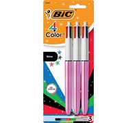 BIC 4 Color Shine Retractable Ballpoint Pen with 1.0 mm Point and Wide Barrel, 3-Count in Assorted Ink