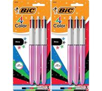 BIC 4 Color Shine Retractable Ballpoint Pen with 1.0 mm Point and Wide Barrel,in Assorted Ink,(Pack of 6)