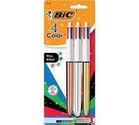 BIC 4 Color Shine Retractable Ballpoint Pen with Long-Lasting Ink and 1.0 mm Medium Point, 3-Count in Assorted Ink