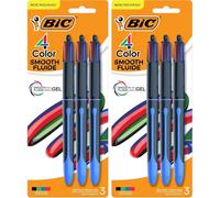 BIC 4 Color Smooth Retractable Ballpoint Pen, 1.0 mm Point for Smooth Ink Flow, in Assorted Ink Colors,3 Count (Pack of 2)