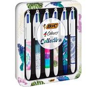 BIC 4 Colors Decors Messages or Botanical Collection and Tie & Dye - Ballpoint Pens Medium Point (1.0 mm) - Random Assorted Designs, Reusable Box of 6