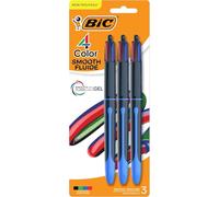 BIC 4-Color Smooth Retractable Ballpoint Pens, Medium Point (1.0mm), 3-Count Pack, Colored Pens with Long-Lasting Ink