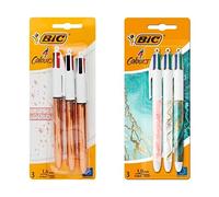 Bic 4 Colour Ballpoint Pens - Rose Gold. Pack of 3 & Marble BIC 4 colours in 1 retractable ball pen pack of 3 (Total 6 Pens)