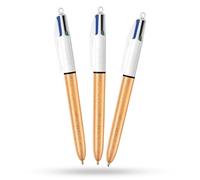 BIC 4-Colour Champagne Pens Multi Pen Retractable Frosted Gold Barrel Design Multicolour Pen With Four Assorted Vibrant Inks Multi Coloured Pens All in One for School Office (Pack of 3)