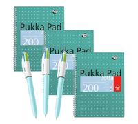BIC 4 Colour Fun Pen Pack of 3 with Fun Colour Barrel & Pukka Pad A4 Metallic Jotta 3 Pack Wirebound Notebook 8mm Lines 80GSM Paper for Students and Creative Projects