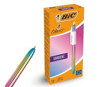 BIC 4-Colour Gradient Pens Multi Pen Retractable Design Multicolour Pen With Four Assorted Vibrant Inks Multi Coloured Pens All in One for School Office and Colour Coding (Pack of 12)